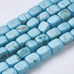 Turquoise Foncé Brins de perles de magnésite naturelle, teint, cube, turquoise foncé, 8x6x6mm, Trou: 1mm, Environ 47 pcs/chapelet, 14.84 pouce