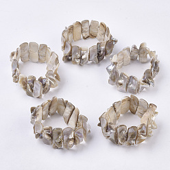 Bronze Eau douce shell perles bracelets extensibles, rectangle, tan, 2 pouces ~ 2-1/2 pouces (5.2~6.3 cm)
