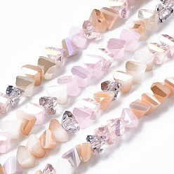 Pink Electroplate Glass Beads Strands, Triangle, Pink, 3.5x6x4.5mm, Hole: 1mm, about 100pcs/strand, 13.39''(34cm)
