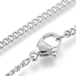 Stainless Steel Color 304 Stainless Steel Necklace, Curb Chains, Faceted, with Lobster Clasps, Stainless Steel Color, 23.6 inch(600mm), 2mm