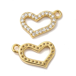 Real 18K Gold Plated 925 Sterling Silver Micro Pave Cubic Zirconia Charms, Asymmetrical Heart Charm, Real 18K Gold Plated, 9x12x1.5mm, Hole: 1.2mm