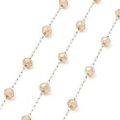 Mocassin Chaînes de perles rondes en verre, avec 304 accessoires en acier inoxydable, non soudée, avec bobine, mocassin, 3x3.5mm, environ 16.40 pieds (5 m)/rouleau