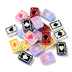 Mixed Color UV Plating Rainbow Iridescent Acrylic Enamel Beads, Poker, Mixed Color, 25.5x18.5x8.5mm, Hole: 4mm
