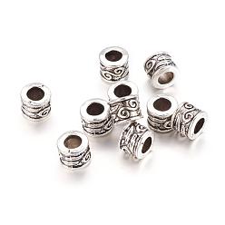 Antique Silver Large Hole Beads, Tibetan Style European Beads, Lead Free and Cadmium Free, Column, Antique Silver, 8.5x7mm, Hole: 5mm