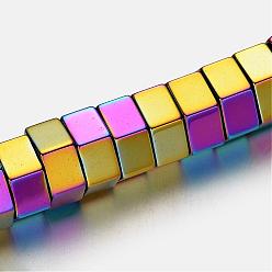 Multi-color Plated Electroplate Non-magnetic Synthetic Hematite Bead Strands, Hexagon, Multi-color Plated, 8x4mm, Hole: 1mm, about 97pcs/strand, 15.7 inch