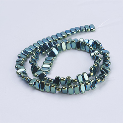 Green Plated Electroplate Non-magnetic Synthetic Hematite Beads Strands, Rectangle, Green Plated, 8x4x2mm, Hole: 1mm, about 98~102pcs/strand, 15.5 inch(39.5cm)
