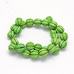 Citron Vert Chapelets de perles turquoises synthétiques, ronde, teint, lime, 14mm, Trou: 1mm, environ329 pcs / 1000 g