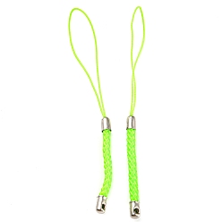 Lawn Green Polyester Cord Mobile Straps, with Platinum Plated Iron Findings, Lawn Green, 8~9cm