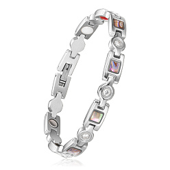 Couleur Acier Inoxydable Bracelets de bande de montre de chaîne de panthère d'acier inoxydable de Shegrace, avec strass et Shell, couleur inox, 7-5/8 pouce (19.5 cm)