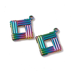 Rainbow Color Placage ionique (ip) 304 pendentifs en acier inoxydable, charme de losange, couleur arc en ciel, 17x15.5x1.7mm, Trou: 1.2mm