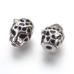 Antique Silver 304 Stainless Steel Beads, Leopard, Antique Silver, 11x14x11mm, Hole: 2.8mm
