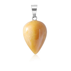 Topaz Jade Natural Topaz Jade Pendants, Teardrop Charms with Platinum Plated Metal Snap on Bails, 26x16mm