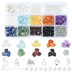 Mixed Stone DIY Jewelry Making Finding Kit, Including  Natural Mixed Gemstone Chips & Glass Seed Beads, Elephant & Heart & Star Alloy Pendant & Clasps, Brass Jump Rings & Eye Pin