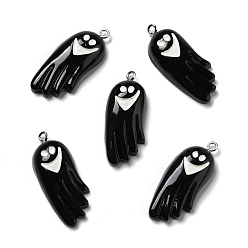 Noir Pendentifs en résine opaque d'halloween, avec boucles en fer couleur platine, fantôme, noir, 35.5x14.5x8mm, Trou: 2mm