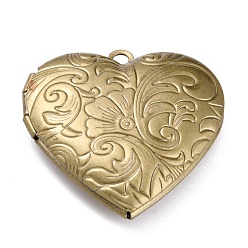 Antique Bronze 304 Stainless Steel Locket Pendants, Photo Frame Pendants for Necklaces, Heart with Flower, Antique Bronze, 29x28.5x7mm, Hole: 2.1mm