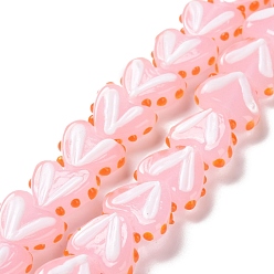 Pink Heart Handmade Lampwork Beads Strands, Pink, 14~14.5x16.5~17x6.5~7mm, Hole: 1.5mm, about 30pcs/strand, 14.96~15.16 inch(38~38.5cm)