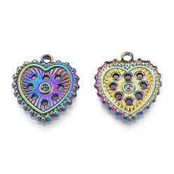 Rainbow Color 304 Stainless Steel Pendant Rhinestone Settings, Heart, Rainbow Color, Fit For 1.6mm Rhinestone, 17x15x2mm, Hole: 1.5mm