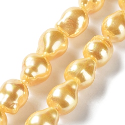 Oro Hebras de perlas de concha electrochapadas, pepitas, oro, 15x12~12.5x12~12.5 mm, agujero: 1 mm, sobre 27 unidades / cadena, 15.75~15.94 pulgada (40~40.5 cm)