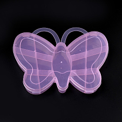 Pink Récipients de stockage de perles en matière plastique, 13 compartiments, papillon, rose, 14.7x18.5x2.5 cm
