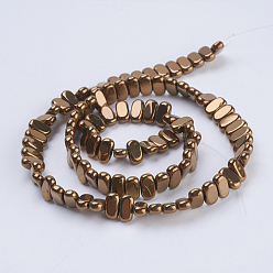 Copper Plated Electroplate Non-magnetic Synthetic Hematite Beads Strands, Rectangle, Copper Plated, 4x2x2mm, Hole: 1mm, about 207pcs/strand, 15.5 inch(39.5cm)
