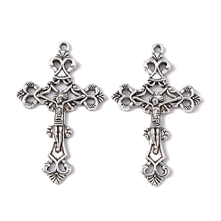 Antique Silver Tibetan Style Alloy Pendants, For Easter, Crucifix Cross Pendant, Antique Silver, Lead Free and Cadmium Free and Nickel Free, 43.5x26x3mm, Hole: 2mm