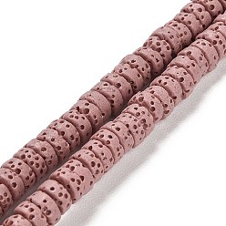 Brun Rosé  Brins de perles teintes en pierre de lave naturelle, Plat rond / disque, perles heishi, brun rosé, 6~6.5x3mm, Trou: 1.2mm, Environ 62 pcs/chapelet, 7.87 pouce (20 cm)