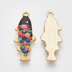 Colorful Printed Alloy Pendants, with Enamel, Fish, Light Gold, Colorful, 27.5x11x2.5mm, Hole: 1.4mm