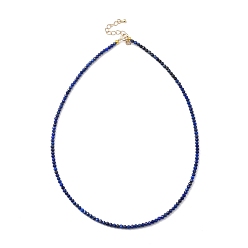 Lapis Lazuli Natural Lapis Lazuli Beaded Necklaces, with Golden Plated Brass Chain Extender and Spring Ring Clasps, Golden, 17.32~17.52 inch(44~44.5cm)