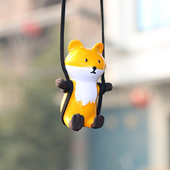 Gold Cartoon Gesso Swinging Fox Pendant Decorations, for Car Rear View Mirror Hanging Decoration, Gold, 60x50x40mm