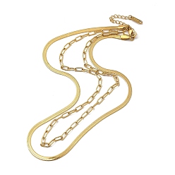 Золотой 304 двухслойное ожерелье из нержавеющей стали со скрепкой и цепочкой в виде елочки для мужчин и женщин, золотые, 15.63 дюйм (39.7 см)