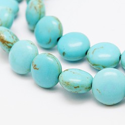 Turquoise Rondes plat perles turquoise synthétique brins, teint, turquoise, 10x5mm, Trou: 1mm, Environ 42 pcs/chapelet, 15.7 pouce