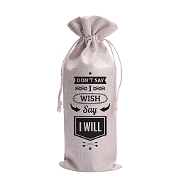 Word Jute Cloth Wine Packing Bags, Drawstring Bag, Rectangle with Word, Word, 34x15cm