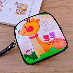 Deer Leather Clutch Bags, Change Purse with Zipper, for Women, Square, Deer, 10x9x3cm