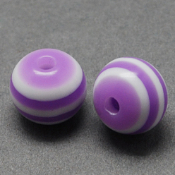 Pourpre Moyen Rond des billes de résine à rayures, support violet, 8x7mm, Trou: 1.8~2mm
