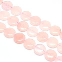 Rose Quartz Natural Flat Round Rose Quartz Beads Strands, 20x7~9mm, Hole: 1mm, about 20pcs/strand, 15.74 inch