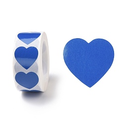 Bleu Papier coeur stickers, étiquettes adhésives rouleau autocollants, étiquette cadeau, pour enveloppes, fête, présente la décoration, bleu, 25x24x0.1mm, 500pcs / roll
