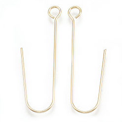 Real 18K Gold Plated Brass Earring Hooks, with Horizontal Loop, Real 18K Gold Plated, 36x13x0.5mm, Hole: 2.5mm, 24 Gauge, Pin: 0.5mm