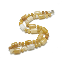 Jade Natural Topaz Jade Beaded Necklaces, with Alloy Lobster Clasps, Column, 18.1 inch~18.5  inch(46~47cm), Column: 13~14x10mm