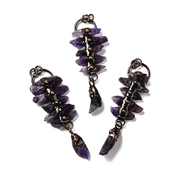 Amethyst Natural Amethyst Big Pendants, Faceted Nuggets Charms, with Rack Plating Red Copper Tone Brass Findings, Cadmium Free & Lead Free, 100~106x32~38x11.5~13mm, Hole: 6mm