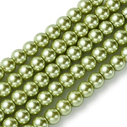 Светло-зеленый Коричневый Экологичные нити жемчужных бусин из окрашенного стекла, класс А, круглые, хлопковый шнур , оливковый, 6 мм, отверстие : 1.2~1.5 мм, около 70 шт / нитка, 15.7 дюйм