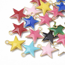 Mixed Color Brass Charms, Enamelled Sequins, Unplated, Star, Mixed Color, 18.5x17x2.5mm, Hole: 1mm