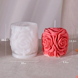Blanco 3d moldes de silicona de calidad alimentaria para velas perfumadas con pilar de ramo de rosas, moldes para hacer velas, molde para velas de aromaterapia, blanco, 10x11.1 cm, diámetro interior: 9.4x10.2 cm