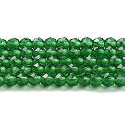Verde Cuentas de vidrio transparentes, ronda facetas, verde, 2x2 mm, agujero: 0.6 mm, sobre 184 unidades / cadena, 14.49'' (36.8 cm)