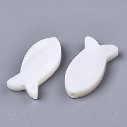 White Natural Freshwater Shell Beads, Fish, White, 17x8.5x2.5~3mm, Hole: 1mm