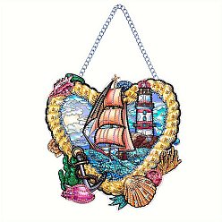 Colorful Heart Sailboat Lighthouse DIY Diamond Painting Pendant Decoration Kit, Hanging Door Sign Kits, Including Resin Rhinestones Bag, Diamond Sticky Pen, Tray Plate and Glue Clay, Colorful, 195x195mm