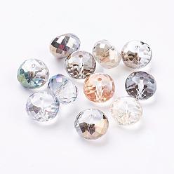 Mixed Color Electorplated Glass Beads, Rainbow Plated, Faceted, Rondelle, Mixed Color, 16x10mm