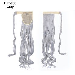 Gray Long Curly Ponytail Hair Extension Magic Paste, Heat Resistant High Temperature Fiber, Wrap Around Ponytail Synthetic Hairpiece, for Women, Gray, 21.65 inch