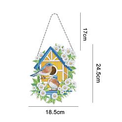 Mixed Color DIY Plastic Hanging Sign Diamond Painting Kit, for Home Decorations, Flower with Bird, Mixed Color, 245x185mm