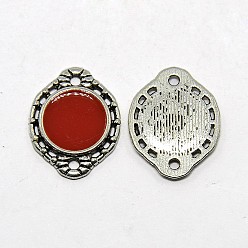 Red Oval Antique Silver Tone Alloy Enamel Links connectors, Red, 18x15x1.5mm, Hole: 1mm