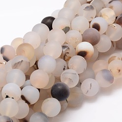 Natural Agate Frosted Natural Agate Round Beads Strands, 6mm, Hole: 1mm, about 64pcs/strand, 14.7 inch
